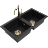 Mexen Mario évier en granit 2 bacs avec robinet de cuisine Carla, noir - 6504-77-670700-50
