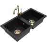 Mexen Mario granite sink 2-chamber with Carla kitchen tap, black - 6504-77-670700-50