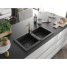 Mexen Mario fregadero de granito de 2 cubetas con grifo de cocina Carla, negro - 6504-77-670700-50-B