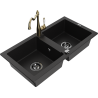 Mexen Mario fregadero de granito de 2 cubetas con grifo de cocina Carla, negro - 6504-77-670700-50-B