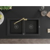 Mexen Mario fregadero de granito de 2 cubetas con grifo de cocina Carla, negro - 6504-77-670700-50-B