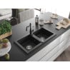 Mexen Mario Granite Kitchen Sink 2-Bowl with Carla Kitchen Tap, Black - 6504-77-670700-70