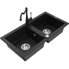 Mexen Mario fregadero de granito de 2 compartimentos con grifo de cocina Carla, negro - 6504-77-670700-70