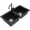 Mexen Mario Granitspüle 2-Becken mit Küchenarmatur Carla, schwarz - 6504-77-670700-70