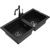 Mexen Mario fregadero de granito de 2 compartimentos con grifo de cocina Carla, negro - 6504-77-670700-70-B