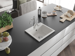 Mexen Milo lava-loiça de granito 1-comprada com torneira de cozinha Carla, branco - 6505-20-670700-00