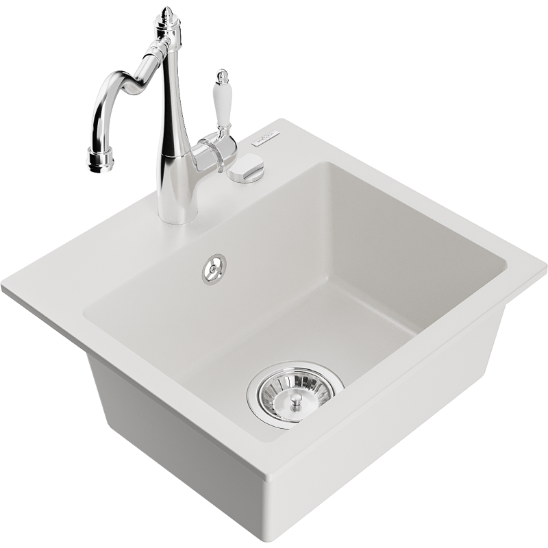 Mexen Milo granitdiskho med 1 fack med köksblandare Carla, vit - 6505-20-670700-00