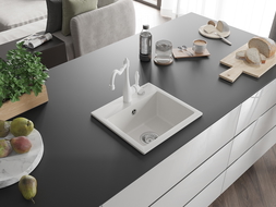 Mexen Milo lava-loiça de granito de uma cuba com torneira de cozinha Carla, branco - 6505-20-670700-20