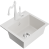 Mexen Milo fregadero de granito de 1 cubeta con grifo de cocina Carla, blanco - 6505-20-670700-20