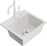 Mexen Milo lava-loiça de granito de uma cuba com torneira de cozinha Carla, branco - 6505-20-670700-20