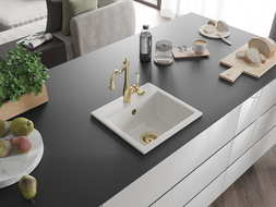 Mexen Milo 1-bowl granite sink with Carla kitchen tap, white - 6505-20-670700-50