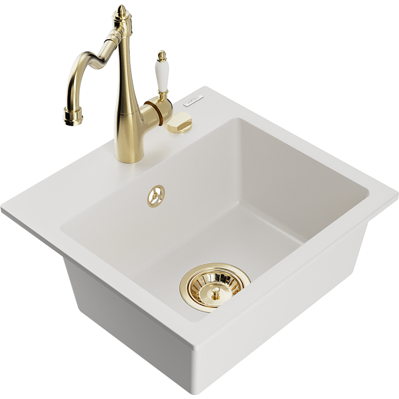 Mexen Milo fregadero de granito de 1 cubeta con grifo de cocina Carla, blanco - 6505-20-670700-50