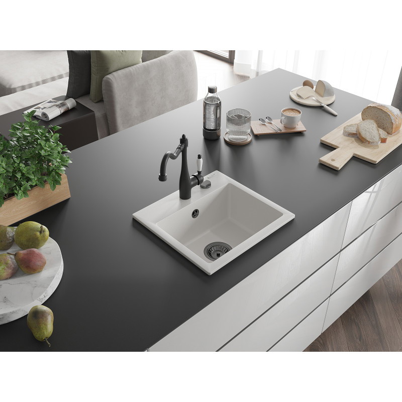 Mexen Milo fregadero de granito de 1 cubeta con grifo de cocina Carla, blanco - 6505-20-670700-70