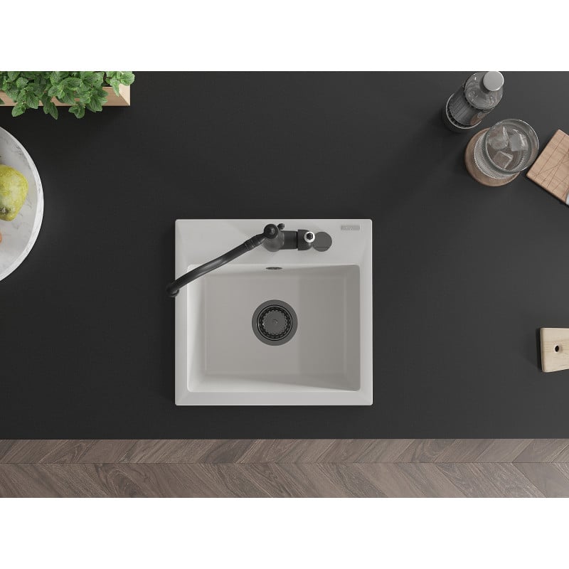 Mexen Milo 1-bowl granite kitchen sink with Carla tap, white - 6505-20-670700-70