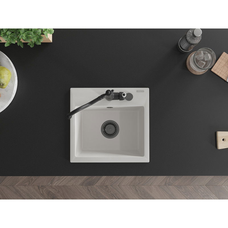 Mexen Milo lava-louça de granito de 1 cuba com torneira de cozinha Carla, branco - 6505-20-670700-70