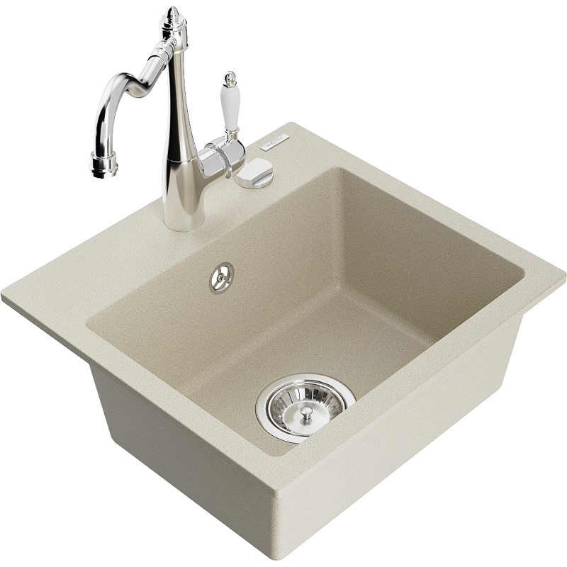 Mexen Milo granitdiskho med 1 ho och köksblandare Carla, beige - 6505-69-670700-00