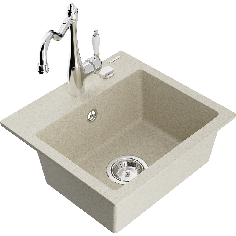 Mexen Milo lavello in granito a 1 vasca con miscelatore da cucina Carla, beige - 6505-69-670700-00