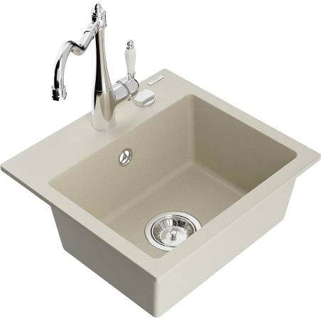 Mexen Milo fregadero de granito de 1 compartimento con grifo de cocina Carla, beige - 6505-69-670700-00