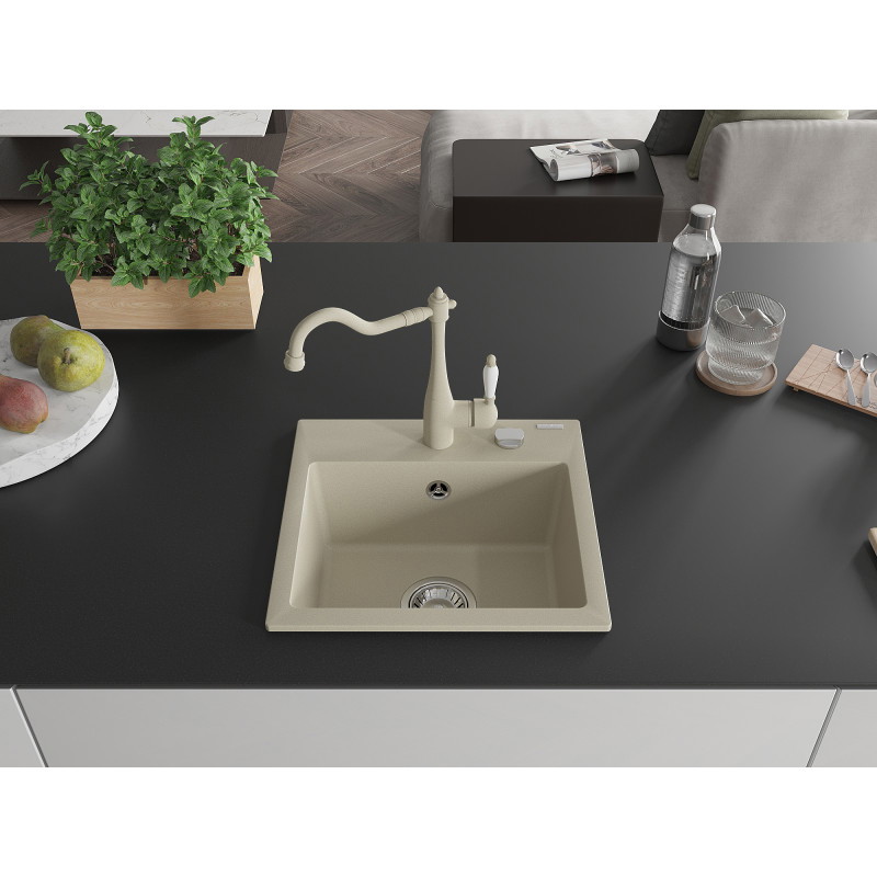 Mexen Milo fregadero de granito de 1 seno con grifo de cocina Carla, beige - 6505-69-670700-69