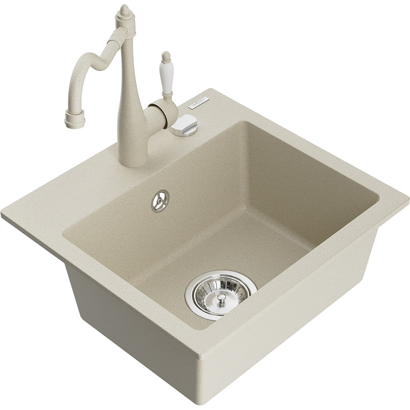 Mexen Milo 1-stufige Granitspüle mit Küchenarmatur Carla, beige - 6505-69-670700-69