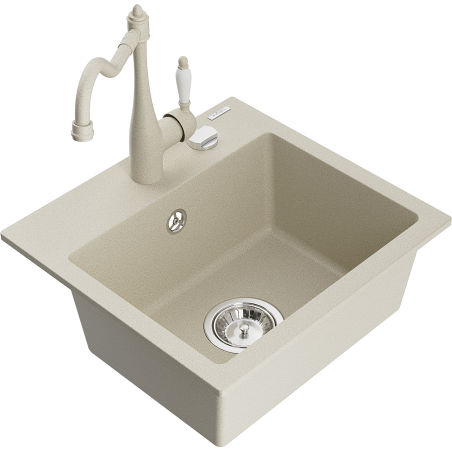 Mexen Milo évier en granit à 1 bac avec robinet de cuisine Carla, beige - 6505-69-670700-69