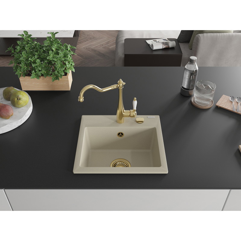 Mexen Milo Granitspüle 1-Becken mit Küchenarmatur Carla, beige - 6505-69-670700-50