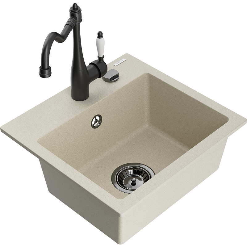 Mexen Milo Évier de cuisine en granit 1 bac avec robinet Carla, beige - 6505-69-670700-70