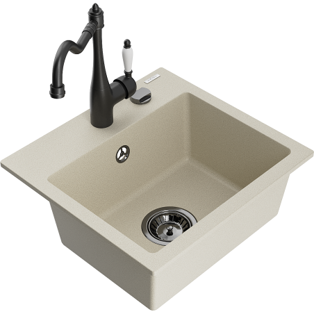Mexen Milo fregadero de granito de 1 cubeta con grifo de cocina Carla, beige - 6505-69-670700-70