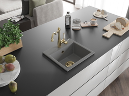 Mexen Milo granitdiskbänk med en ho och köksblandare Carla, grå - 6505-71-670700-50