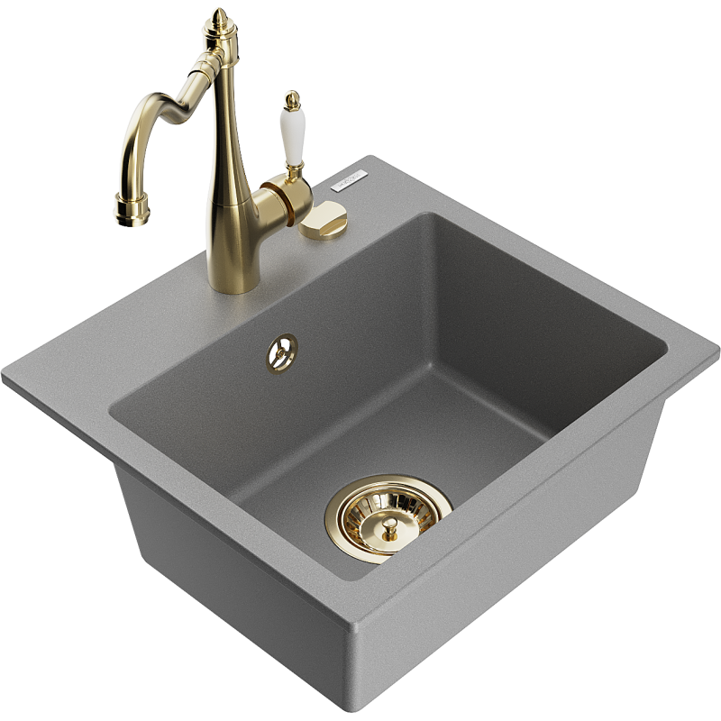 Mexen Milo 1-bowl granite sink with Carla kitchen tap, grey - 6505-71-670700-50