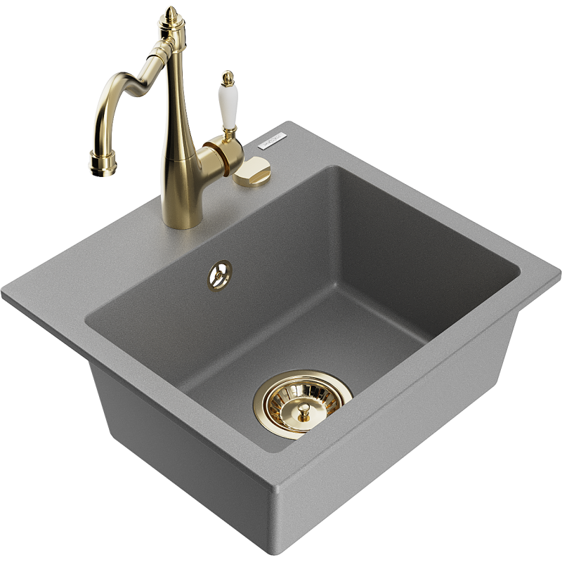 Mexen Milo granitdiskbänk med en ho och köksblandare Carla, grå - 6505-71-670700-50