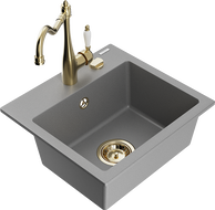 Mexen Milo fregadero de granito de 1 seno con grifo de cocina Carla, gris - 6505-71-670700-50