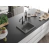 Mexen Milo 1-bowl granite sink with Carla kitchen tap, grey - 6505-71-670700-70