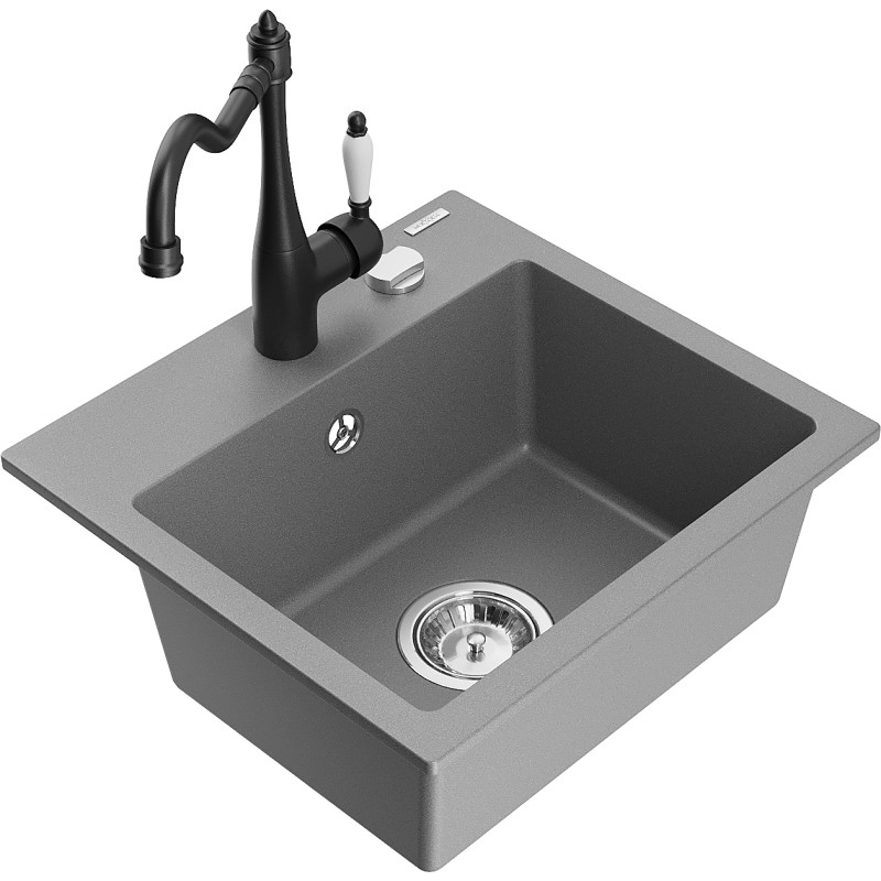Mexen Milo fregadero de granito de 1 seno con grifo de cocina Carla, gris - 6505-71-670700-70