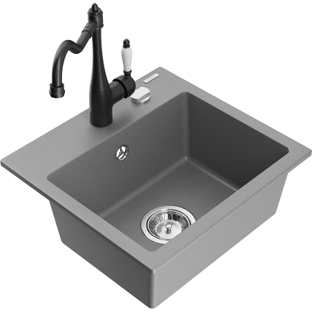 Mexen Milo Granitspüle 1-Becken mit Küchenarmatur Carla, grau - 6505-71-670700-70
