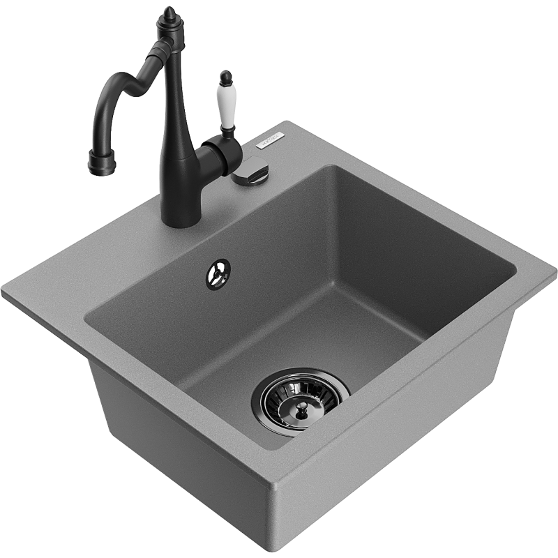 Mexen Milo fregadero de granito de 1 cubeta con grifo de cocina Carla, gris - 6505-71-670700-70-B
