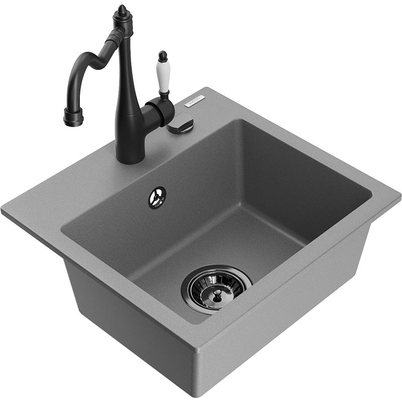 Mexen Milo lava-louça de granito com 1 bacia com torneira de cozinha Carla, cinza - 6505-71-670700-70-B