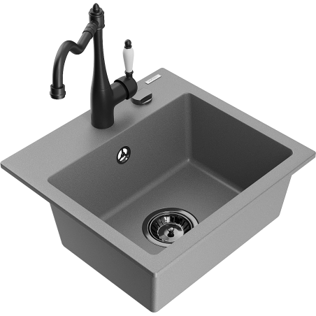 Mexen Milo lavello in granito a 1 vasca con rubinetto da cucina Carla, grigio - 6505-71-670700-70-B