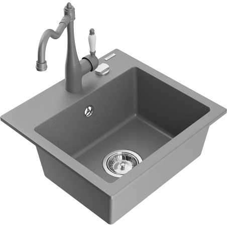 Mexen Milo 1-bowl granite sink with Carla kitchen tap, grey - 6505-71-670700-71
