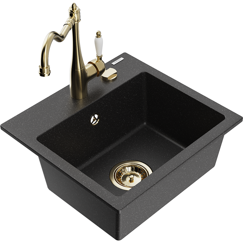 Mexen Milo granitdiskho med en kammare med köksblandare Carla, svart/silver metallic - 6505-73-670700-50