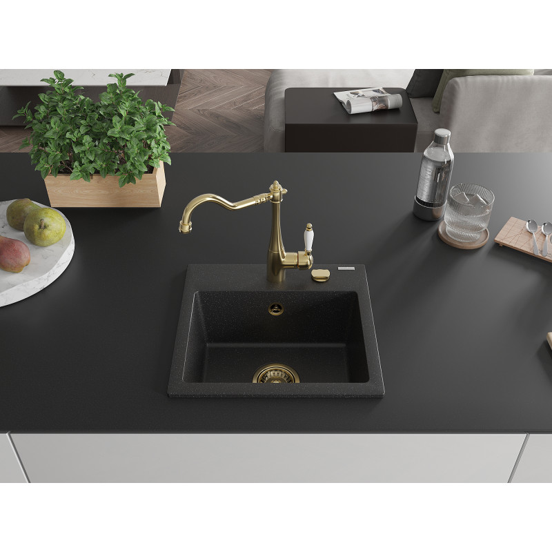 Mexen Milo fregadero de granito de 1 seno con grifo de cocina Carla, negro/plateado metálico - 6505-73-670700-50