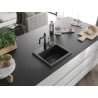 Mexen Milo granite sink 1-bowl with Carla kitchen tap, black/silver metallic - 6505-73-670700-70-B