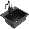 Mexen Milo granite sink 1-bowl with Carla kitchen tap, black/silver metallic - 6505-73-670700-70-B