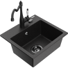 Mexen Milo lavello in granito a 1 vasca con rubinetto da cucina Carla, nero/argento metallizzato - 6505-73-670700-70-B