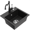 Mexen Milo 1-bowl granite sink with Carla kitchen tap, black/silver metallic - 6505-73-670700-70