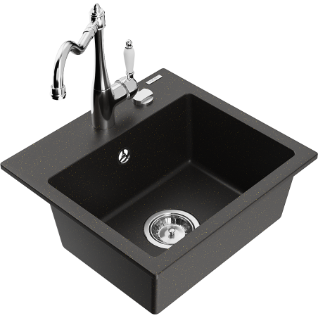 Mexen Milo fregadero de granito de 1 cuenca con grifo de cocina Carla, negro/dorado metálico - 6505-75-670700-00