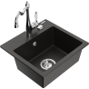 Mexen Milo 1-bowl granite sink with Carla kitchen tap, black/gold metallic - 6505-75-670700-00