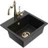 Mexen Milo granieten spoelbak 1-kompartment met Carla keukenkraan, zwart/gouden metallic - 6505-75-670700-50