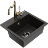 Mexen Milo granieten gootsteen met 1 kom en Carla keukenkraan, zwart/goud metallic - 6505-75-670700-50-B