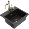 Mexen Milo granite kitchen sink 1-bowl with Carla kitchen tap, black/gold metallic - 6505-75-670700-50-B